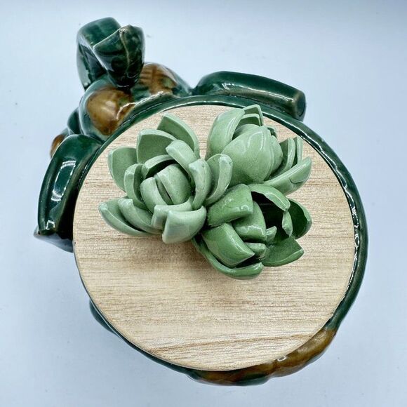 Elephant Succulent Planter Vtg Green Lucky Trunks Up Bamboo MCM Candle Holder - Picture 6 of 9